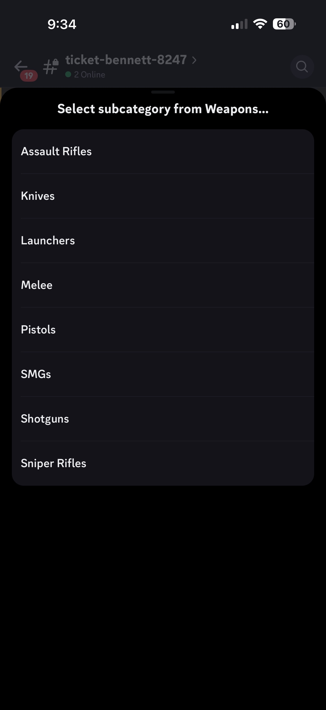 Weapon Subcategories